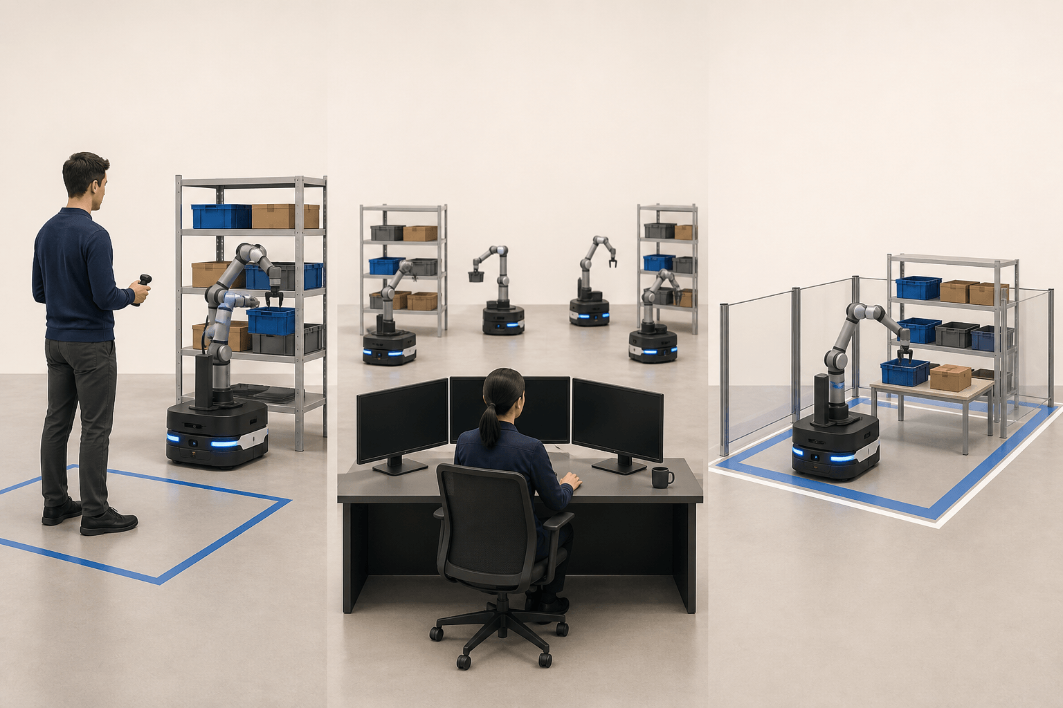 The same generic robot operating under direct control, supervised autonomy and bounded independent operation